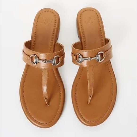 •Nadia• Cognac Faux Leather Thong Slip On Sandal - Picture 2 of 3